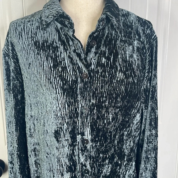 SOFT SURROUNDINGS Women's Maxime Soft Velvet Crinkle Shirt Dress Size PM/Blue - Picture 7 of 12